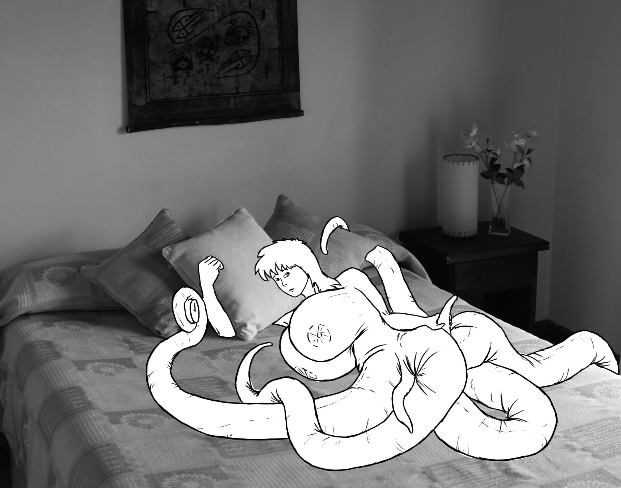 tent016
I woke up the next morning and was understandably annoyed. I looked down and saw four more tentacles, each one in between each of my previous four. I just pulled a pillow over my head, and tried to go back to sleep, hoping I would never have to think about it.
