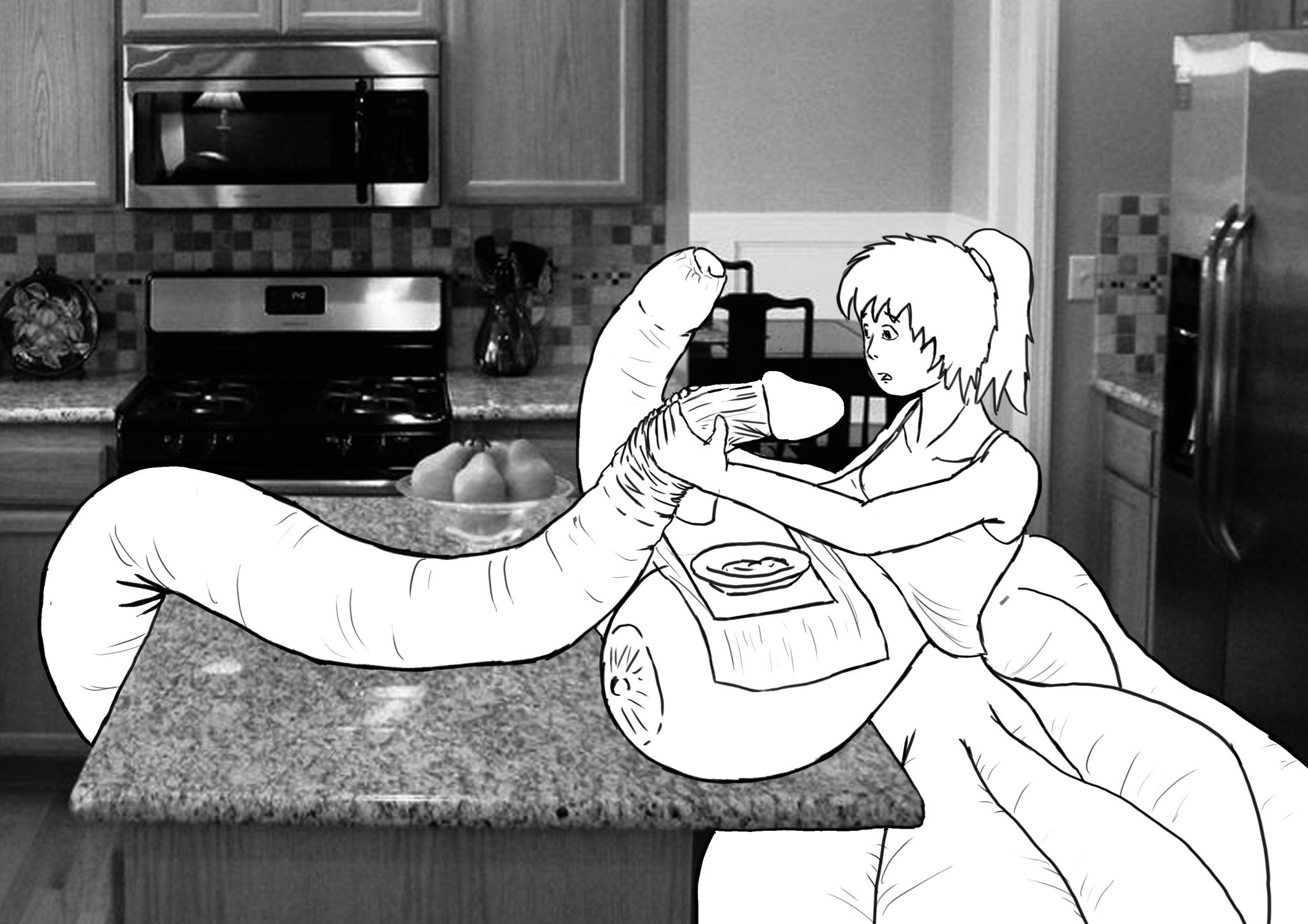 tent030
The skin was as loose as if left over skin. It occurred to me withdrawing tender, to see what was underneath. And gradually withdrawing was showing me one of the things that puzzled me throughout my transformation. As I retired I could not quite believe what I was seeing at the end of the tentacle, and covered by a foreskin, had a human penis! But not a normal one, this was obviously huge!
I felt very lost, I deny what was happening to me, I covered the penis, picked up dinner and went to bed hoping the next day would have solved everything. So silly I was.
