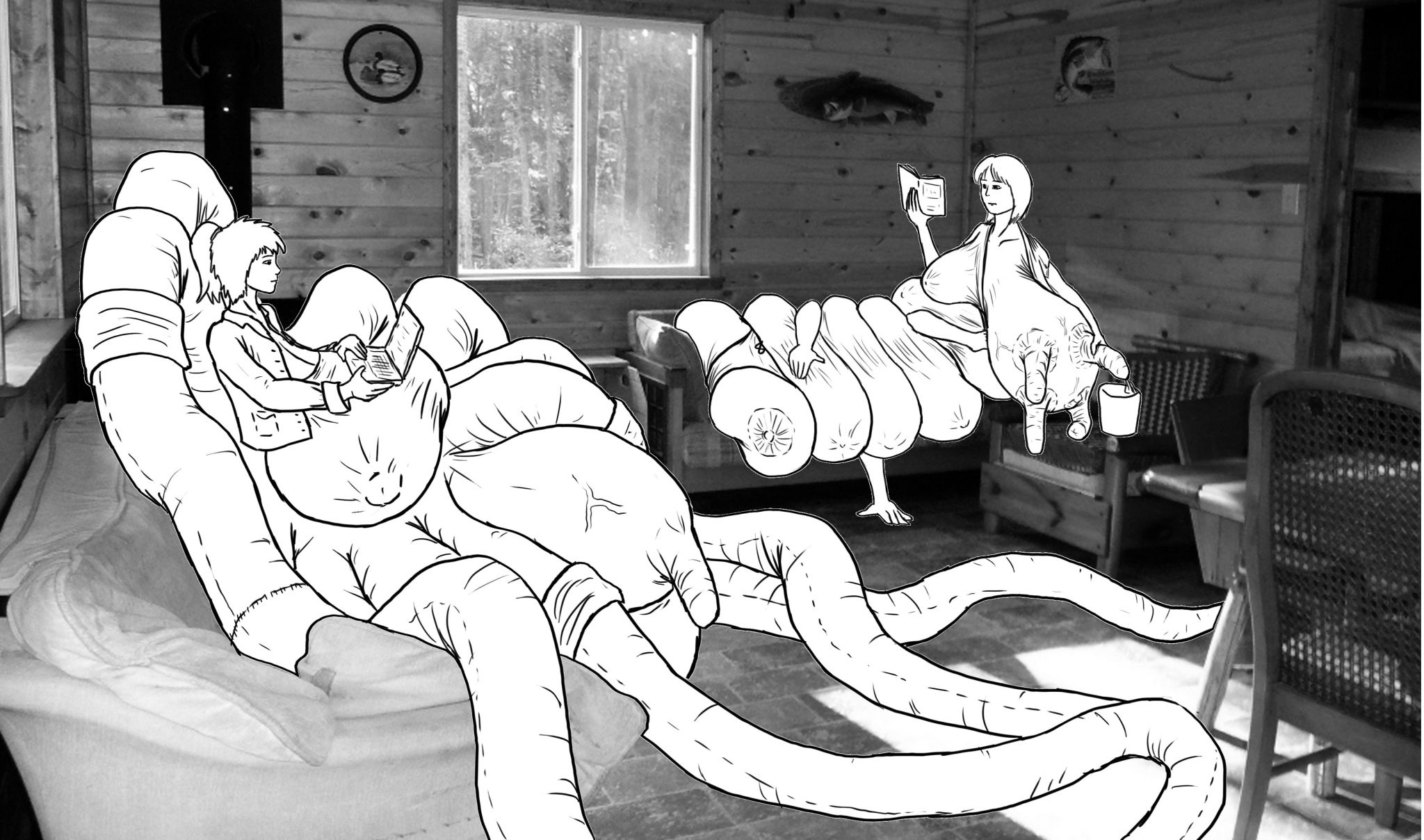 tent092
but of course... this would not last forever. One morning, reading the local news, one caught my attention. It was found some persons with a strange mutation in the town, She developed a new pair of breasts in only one night, and both of four have increased in size. Other develop a third leg, and other increase the size of her penis to descomunal size. THe authorities was researching the causes, and the medical community was looking for the causes, but it is an unexplainable cause. The only think they found in common, was some kind of milk both have been drinking.
That was one of the worst news they have read. The milk...
It was contagious! She should imagine this. now they are in a big problem. If the researching continues, they will found the origin of the milk. And finally, they will be found as guilty of all this pandemia.
The solution was clear in just two minutes. They must to scape. Sadly, they are not safe here any more.
All day was Tent and Rose talking about the plan they must follow, and finally decided they must to leave the house as soon as possible, and as far as possible. For now, they must to move in a big vehicle, the actual van is too small for both, so they will hire a motor home with a false identity. They will take all the needed stuff, and tomorrow they will leave.
In the end, she knew the calm was not going to last forever...
