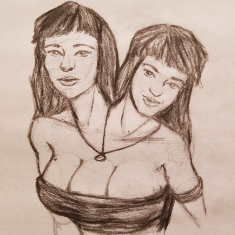 Twin Date Sketch
Keywords: Conjoined;conjoinedtwins;threebreasts